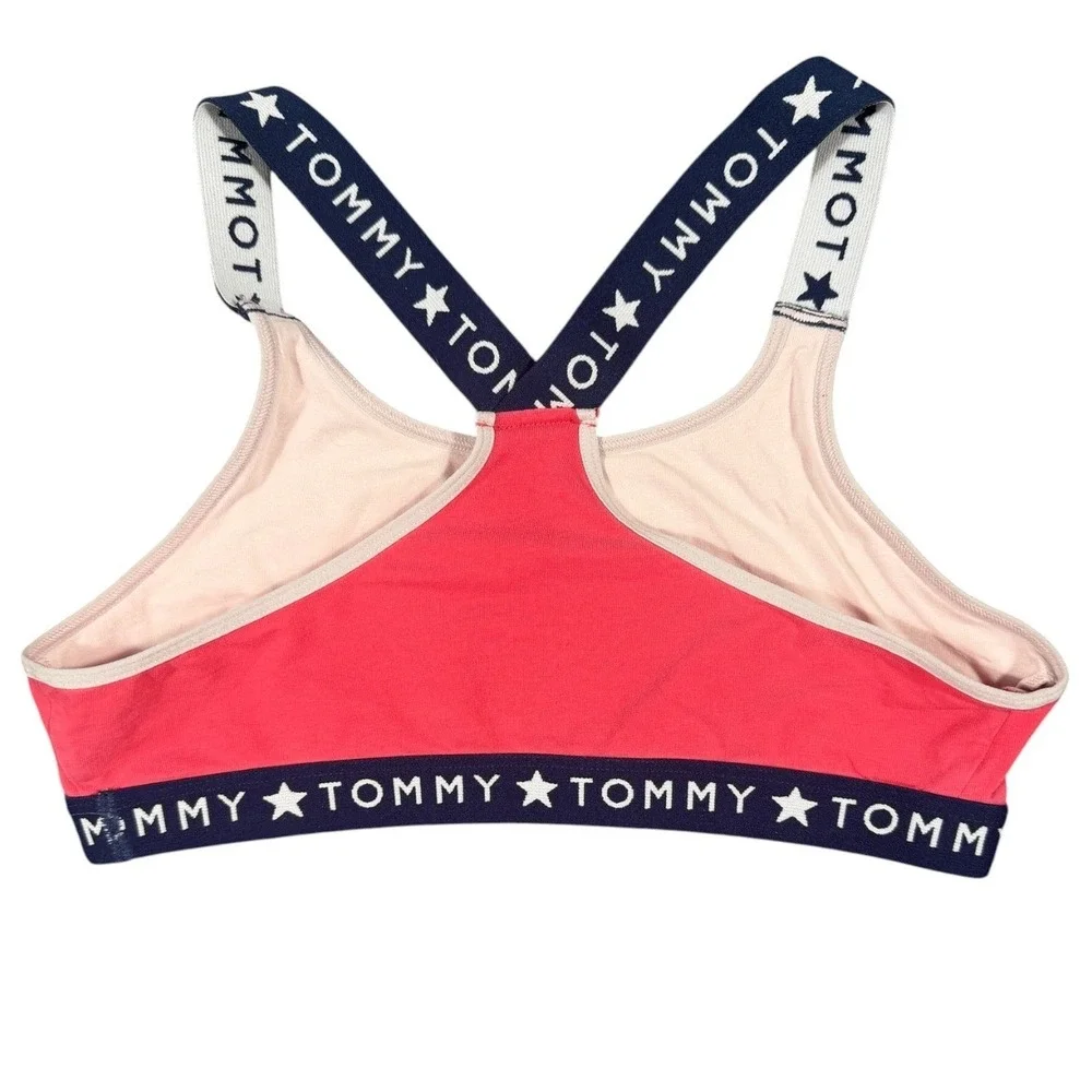 Tommy Hilfiger Sports Bra Girls XL Pink Coral‎ Colorblock Logo Star Straps